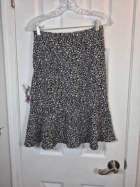 Emery Rose Spotted Ruffle Hem Midi Skirt Medium Black White Whimsigoth